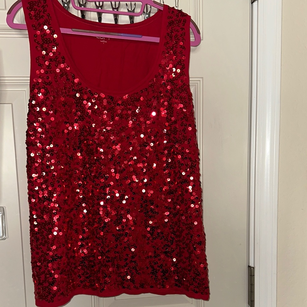 LOFT Red Sequin Tank Top